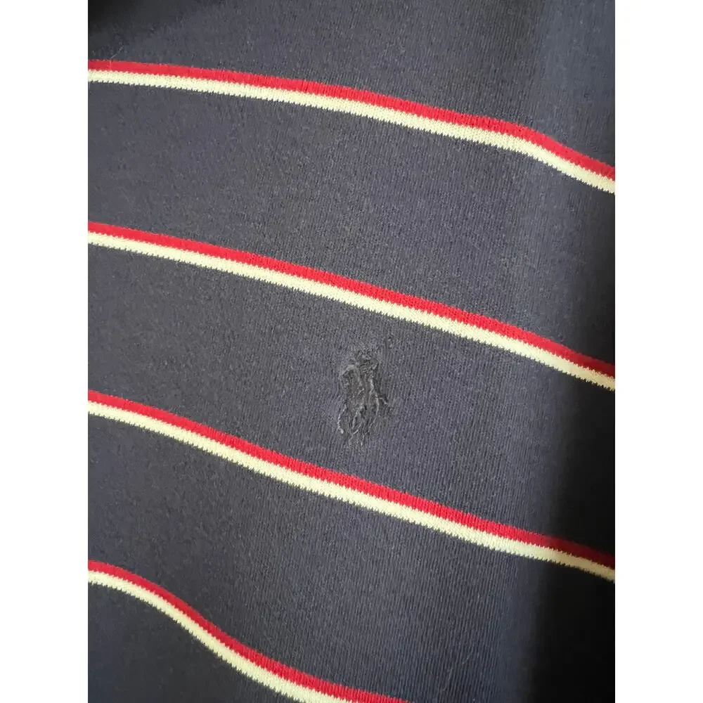 Polo Ralph Lauren Vintage Stripe Polo Shirt Mens XL Navy Red White 90s Cotton